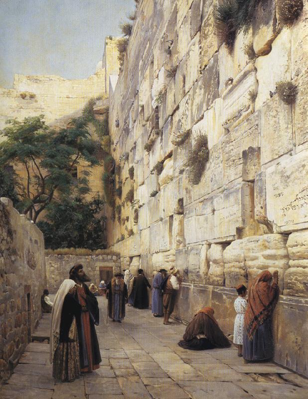 Gustav Bauernfeind Praying at the Western Wall, Jerusalem. Norge oil painting art